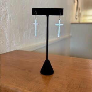 Handmade Silver Cross Dangle Earrings